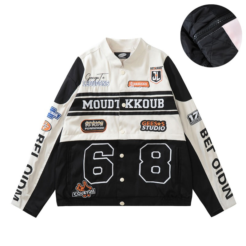 Unisex down jacket quilted motorcycle style outwear