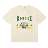 Rhude T Shirts Morocco Seaview Sailing Print Cotton Casual Short Sleeves Men and Women