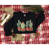 Cute Cotton Christmas Cactus Tape Lights Sweatshirt