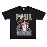 Basket Ball Star T Shirt Basketball Paul George Washed Distressed Printed T-Shirt Vintage Cotton Short Sleeve