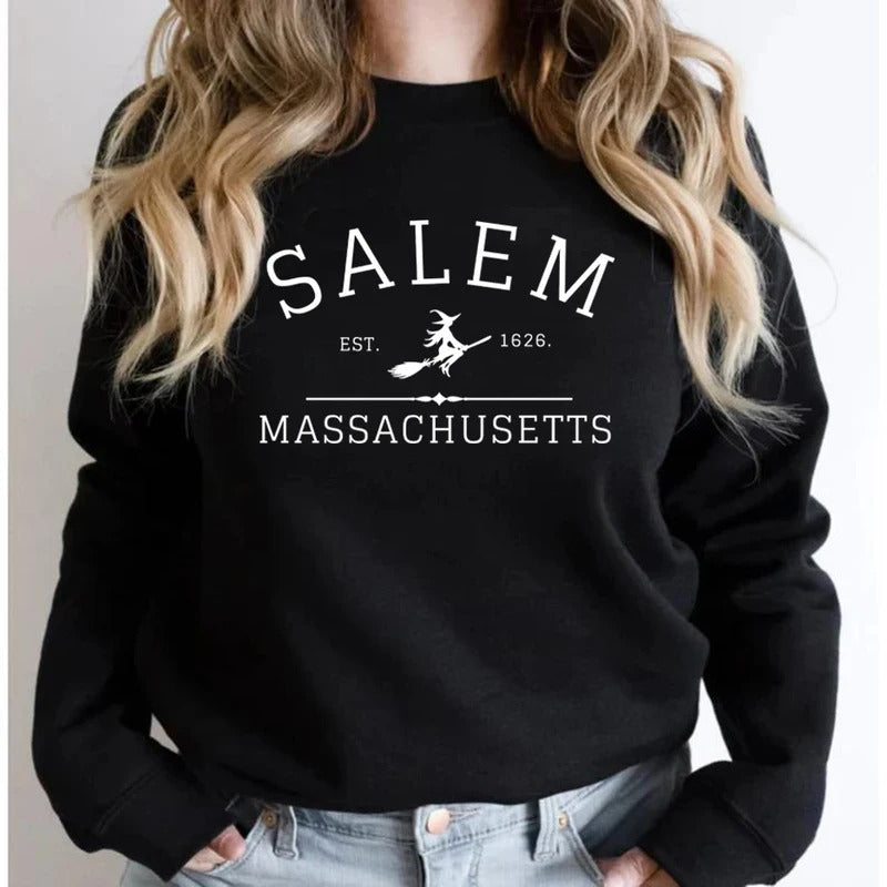 Salem, Massachusetts Crew Neck Halloween Sweatshirt Crew Neck Sweater