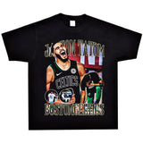 Basket Ball Star T Shirt Jayson Tatum Washed Distressed Printed T-Shirt Loose Retro Short Sleeve