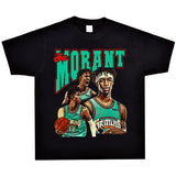 Basket Ball Star T Shirt Basketball Ja Morant Printed Washed Distressed T-Shirt Cotton Short Sleeve Loose