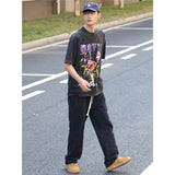 Basket Ball Star T Shirt Short Sleeve Printed T-shirt Retro Hip Hop Loose Cotton Washed Distressed