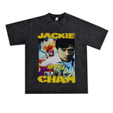 Film Star T Shirt Movie Jackie Chan Martial Arts Doctor a Good Person Trendy Pure Cotton Short Sleeve Loose American Retro T-shirt