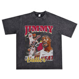 Basket Ball Star T Shirt Jimmy Butler Printed Washed Distressed T-shirt Cotton Short Sleeve round Neck
