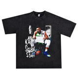 Basket Ball Star T Shirt Towns Washed Distressed Printed T-shirt Retro Short Sleeve round Neck Loose