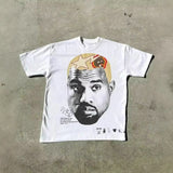 T-Shirt Vintage Portrait Letter Print Short Sleeve Men's