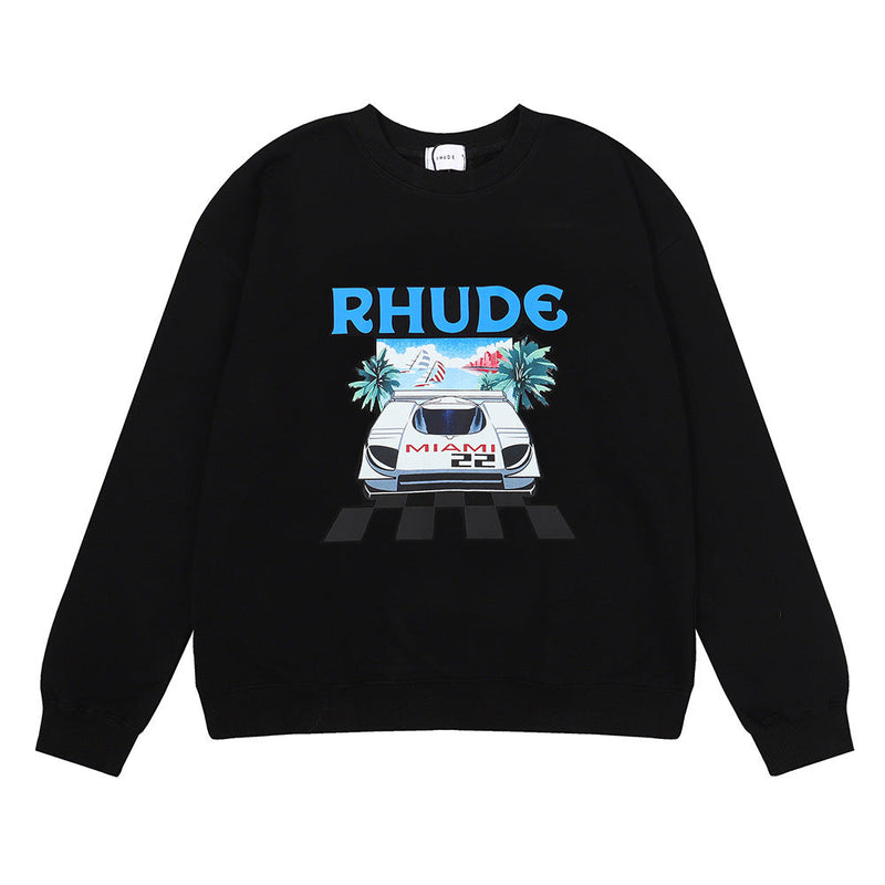 Rhude Hoodie F1 Formula Racing Miami Station Limited Printing Men and Women Casual round Neck Sweater