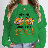 Halloween Pumpkin Ask Me About My Boo Print Round Neck