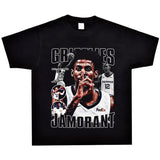 Basket Ball Star T Shirt Basketball Ja Morant Printed Washed Distressed T-Shirt Cotton Short Sleeve Loose