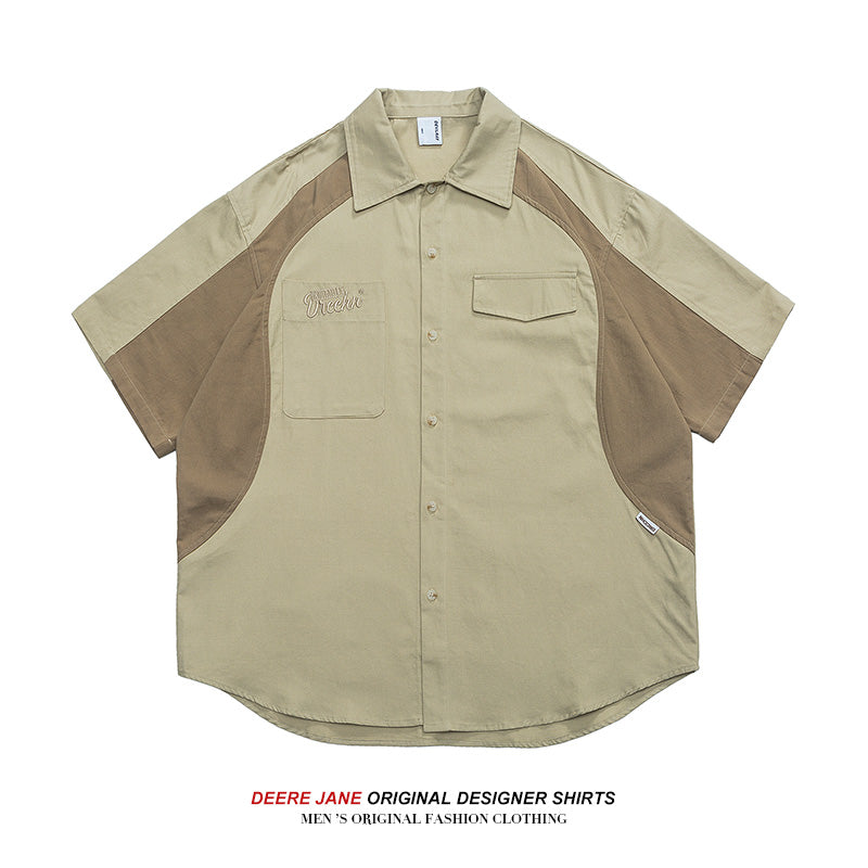 Men's Shirt Stitching Shirt Men's Summer Loose Street Short Sleeve Loose