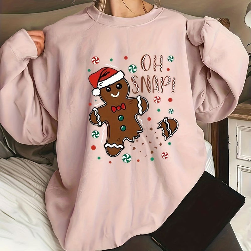 Cute Gingerbread Man Printed Christmas Casual Women's Hoodie