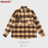 MIJKO Mens Jacket Loose Shirt Plaid Jacket Unisex