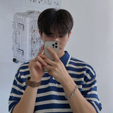 Mariner Shirt Striped Short-Sleeved Polo Shirt Men's Korean-Style Trendy Summer Loose Lapels T-shirt