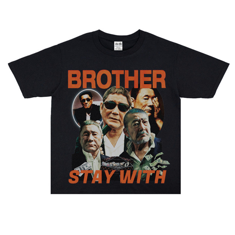 Film Star T Shirt Loose Heavy American Retro Street Cotton T-shirt Men and Women