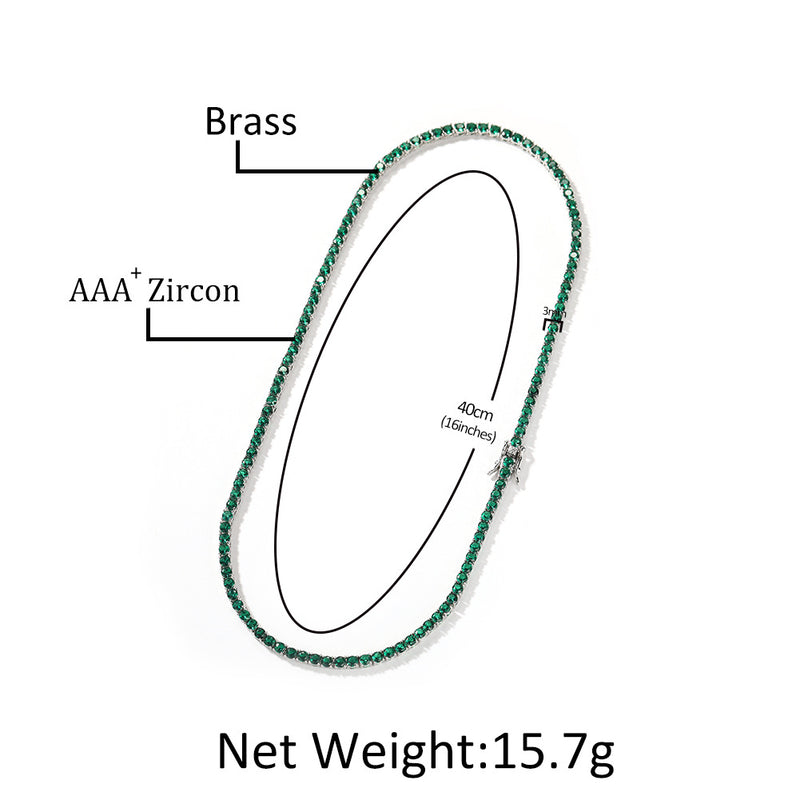 Chains Green Zircon Necklace 3mm Tennis Chain Fashion St. Valentine's Spectrum