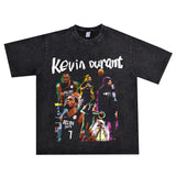 Basket Ball Star T Shirt Basketball Kevin Durant Washed Distressed Printed T-Shirt Personalized Short Sleeve Pure Cotton