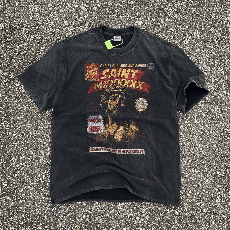 Women Easter T Shirt Saint Michael Cho Easter Limited High Street Retro Distressed T-shirt