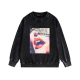 Purple Brand Distressed Sweatshirt Fashion Washed Black Long Sleeves Top