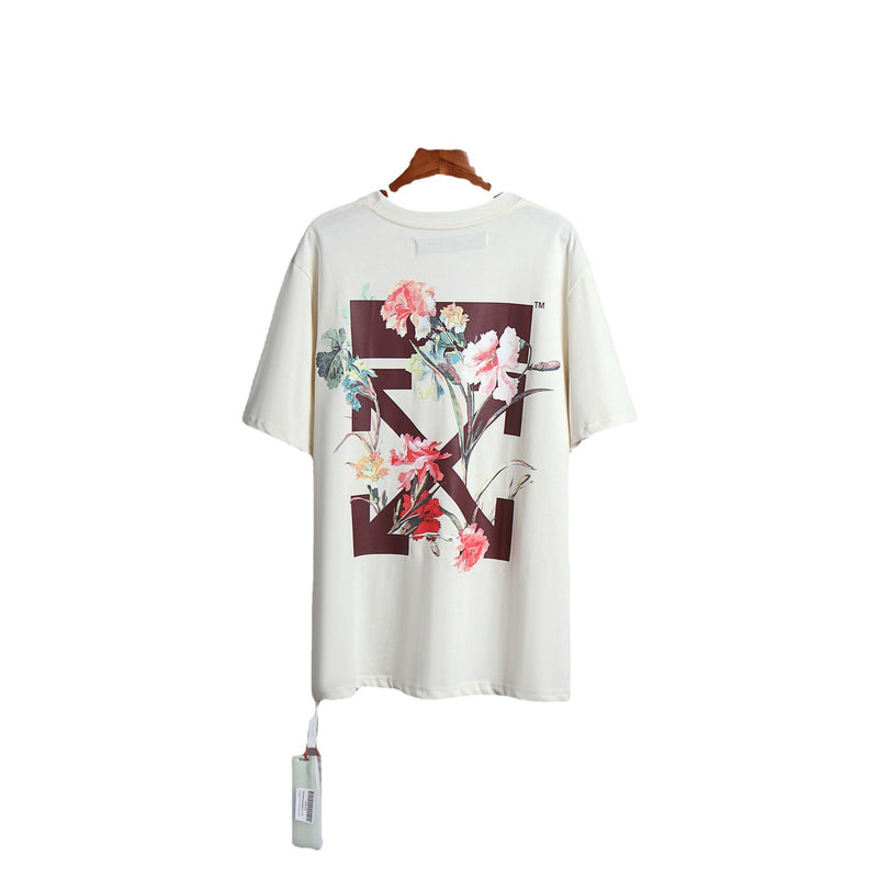 Off Whtie T Shirts Floral Heat Transfer Patch Men'S And Women'S Same Style Fashion Brand Short Sleeve
