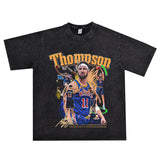 Film Star T Shirt Klaythompson Washed Distressed Printed American T-Shirt Retro Loose Short Sleeve