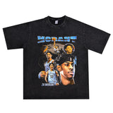 Basket Ball Star T Shirt Basketball Ja Morant Printed Washed Distressed T-Shirt Cotton Short Sleeve Loose