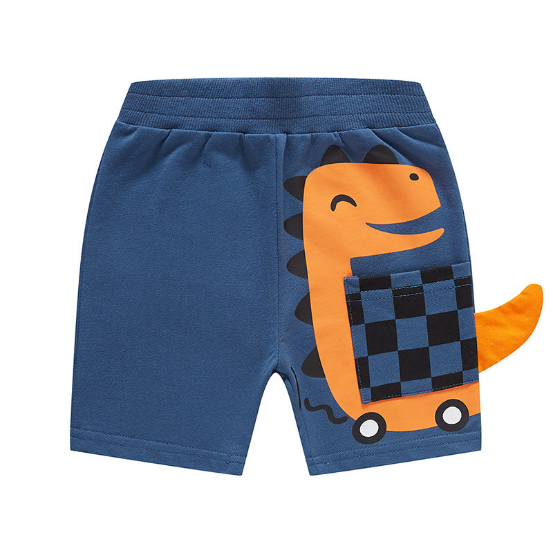 Boy Shorts Children's Clothing Baby Summer Clothing Pocket Pants Children's Shorts Cartoon Dinosaur