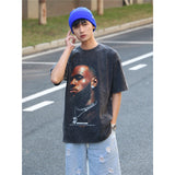 Basket Ball Star T Shirt Lebron James Washed Distressed Street American T-Shirt Loose