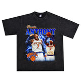 Basket Ball Star T Shirt Basketball Print Carmelo Anthony Washed Distressed T-shirt Loose