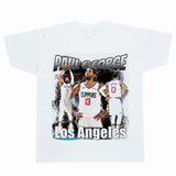 Basket Ball Star T Shirt Basketball Paul George Washed Distressed Printed T-Shirt Vintage Cotton Short Sleeve