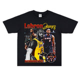 Basket Ball Star T Shirt Lebron James Washed Distressed Street American T-Shirt Loose