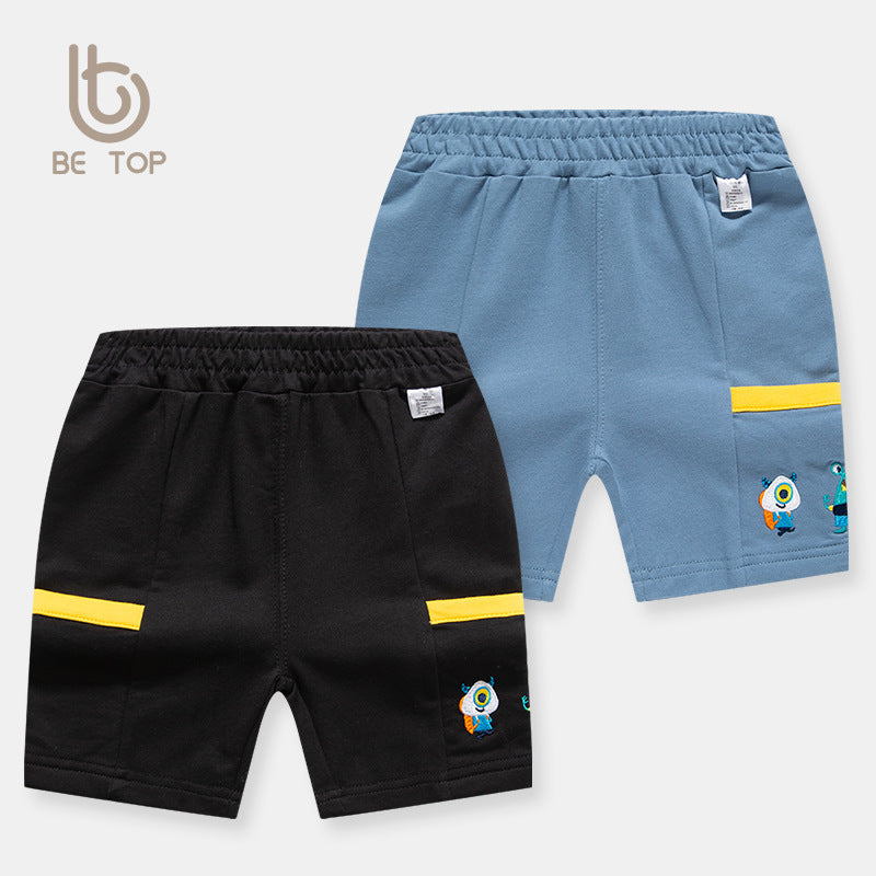 Boy Shorts Summer Children's Shorts Little Monster Embroidered Double Pocket Pants