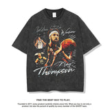 Nba T Shirt Thompson Basketball Star Short Sleeve T-shirt Retro Washed Distressed