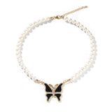 Chains Wind Butterfly Pearl Necklace Vintage Light Luxury Diamond Set Spectrum St. Valentine's