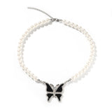 Chains Wind Butterfly Pearl Necklace Vintage Light Luxury Diamond Set Spectrum St. Valentine's