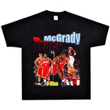 Basket Ball Star T Shirt Washed Distressed Printed T-shirt Short Sleeve Loose Retro Cotton