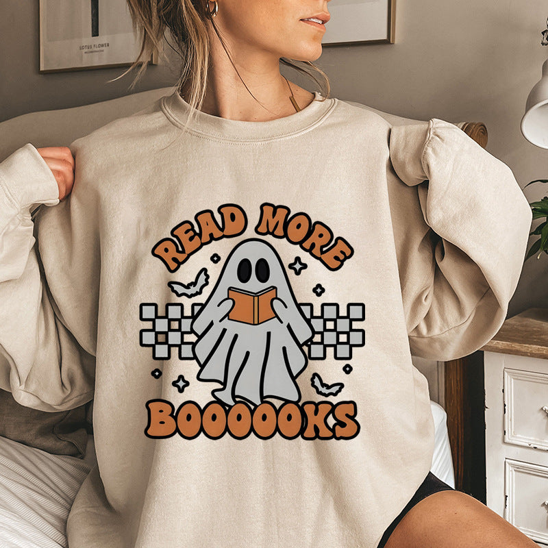 Halloween Ghost Print Crew Neck Sweatshirts Casual Long