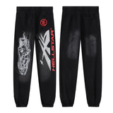 Mens trendy Hoodie & Pants autumn and winter flare black flame pants hoodie