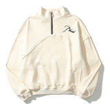 Rhude Hoodie Autumn Winter Retro Stand Collar Half Zip Logo Embroidery Stitching Polo Casual Sweatshirt