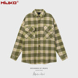 MIJKO Mens Jacket Loose Plaid Unisex Jacket