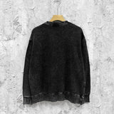 Purple Brand Distressed Sweatshirt Fashion Washed Black Long Sleeves Top