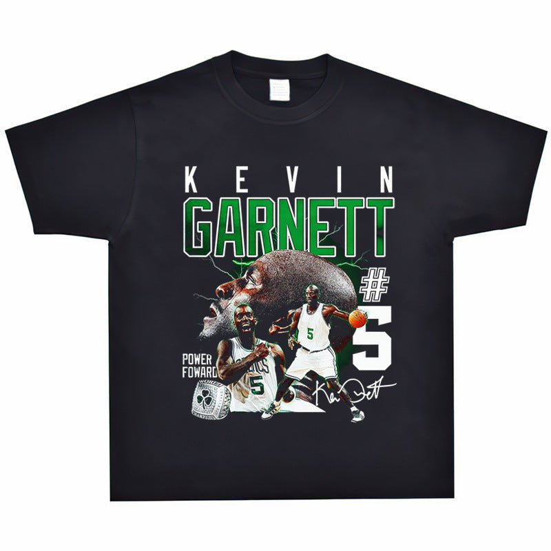Basket Ball Star T Shirt Basketball Kevin Garnett Printed Washed Distressed American T-shirt Vintage Cotton Short Sleeve