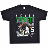 Basket Ball Star T Shirt Basketball Kevin Garnett Printed Washed Distressed American T-shirt Vintage Cotton Short Sleeve