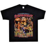 Basket Ball Star T Shirt Basketball Stephen Curry Washed Distressed Printed T-Shirt Short Sleeve Retro Pure Cotton