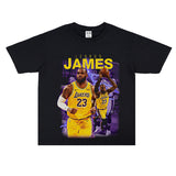 Basket Ball Star T Shirt Lebron James Washed Distressed Street American T-Shirt Loose