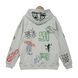 Rhude Hoodie Hand Painted Graffiti Printing Couple Hooded Sweater Hoodie