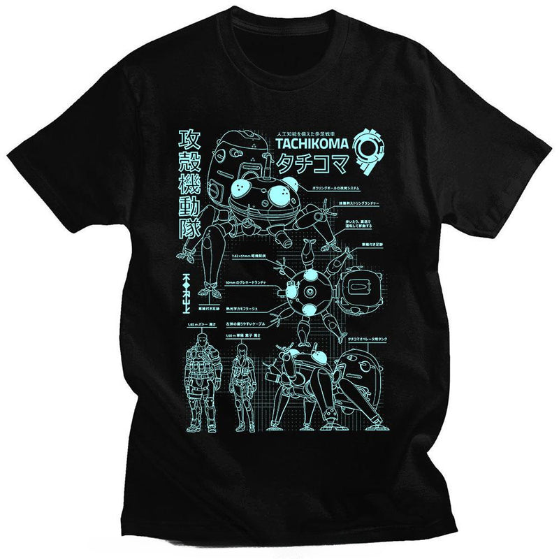 Men Cotton Short Sleeve Tee Anime Kusanagi Motoko Oversized