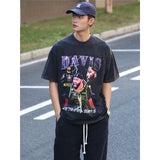 Basket Ball Star T Shirt Short Sleeve Printed T-shirt Retro Hip Hop Loose Cotton Washed Distressed