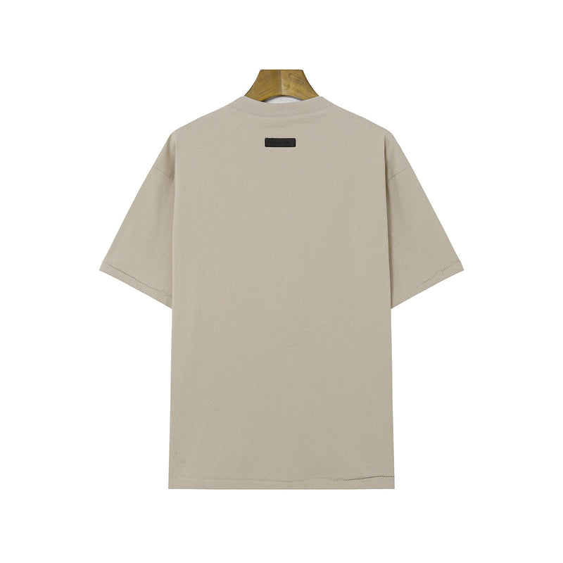Fog Essentials T Shirts Spring Summer FOG Flocking Letter Crew Neck Short Sleeves